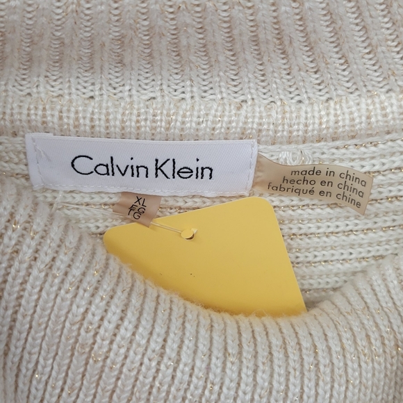 Calvin Klein Cowl neck mixed media Gold Stripped Sweater XL - Picture 4 of 5